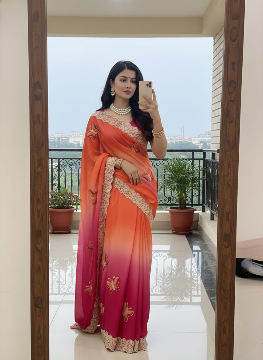 Rubina Soft Fendy Butterfly Work Saree with Gota Patti Lace Border