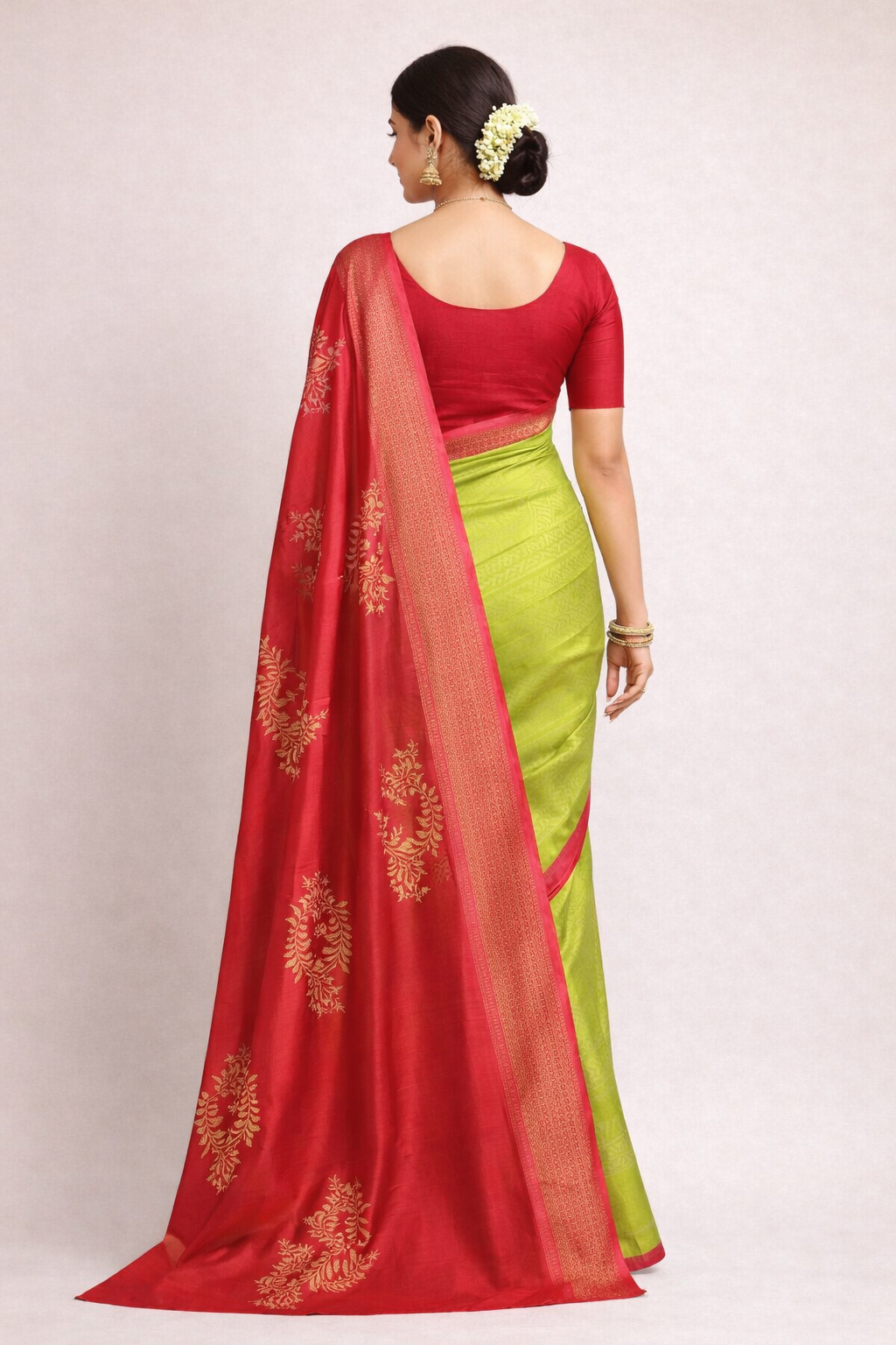Red Green Jacquard Saree