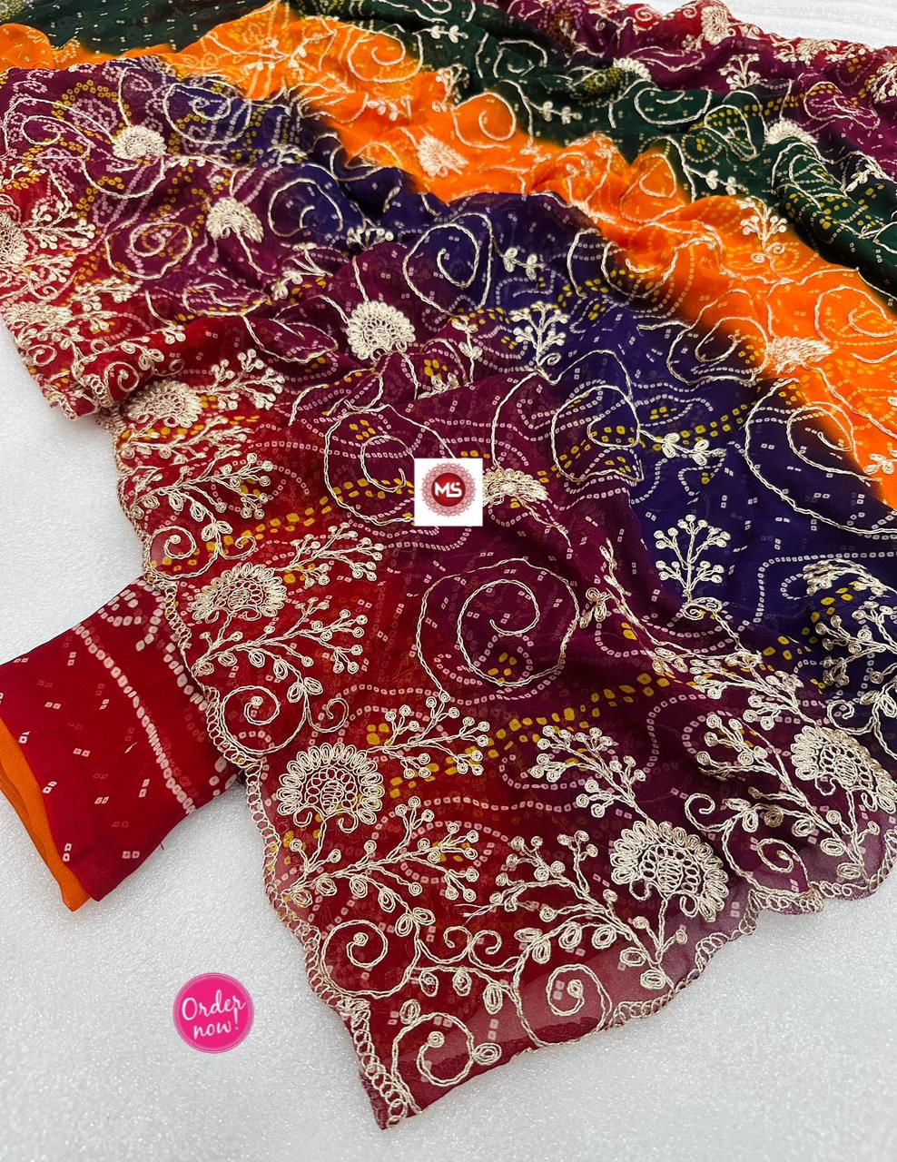 Multicolor Bandhani Print Designer Saree with Heavy Embroidery Border – Festive Special