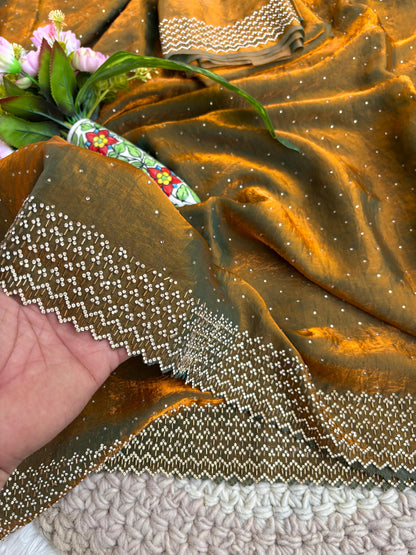 Rihana Two Tone Fendy Satin Saree with Jharkhand Work Border
