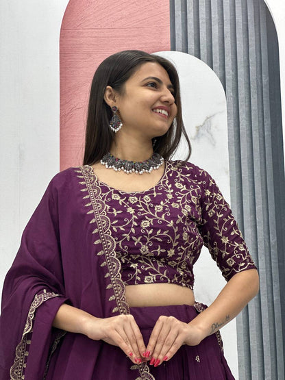 Festival Special Chinon Lehenga Choli with Heavy Embroidery Work (Fully Stitched)