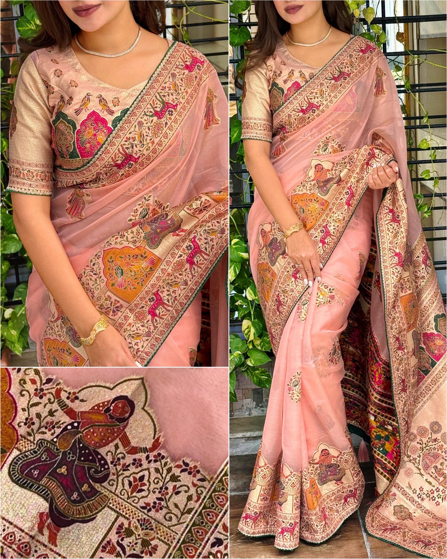 Rajwadi Heritage Pure Organza Jacquard Saree with Rich Zari Weaving