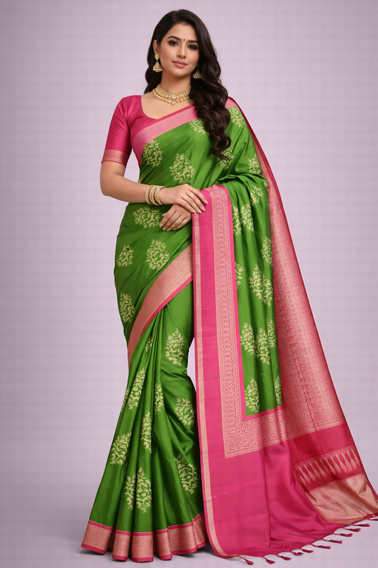 Green Pink Jacquard Saree