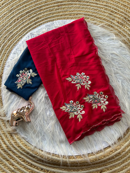 Designer Star Georgette Saree with Patch Work & Aarco Border