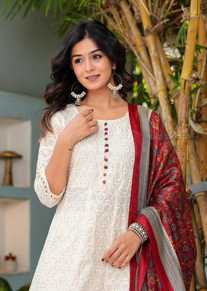 Pure Chikankari Cotton Anarkali Kurti Pant Dupatta Set – Summer Collection