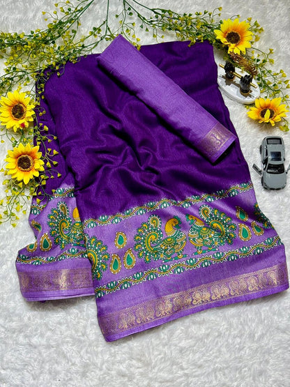 Mangalagiri Mulmul Cotton Saree with Floral Print & Jacquard Border | Lightweight Daily & Festive Wear