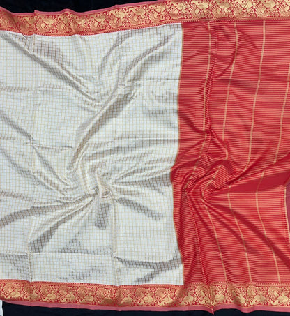 Off White Saree with Red Traditional Border