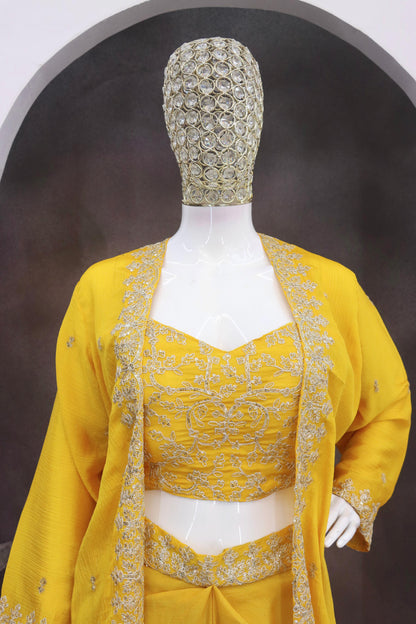 Premium Chinon Silk Embroidered Shrug Sharara Set – Party & Festive Wear