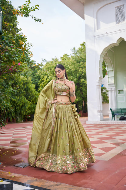 Premium Gold Crush Embroidered Lehenga Set