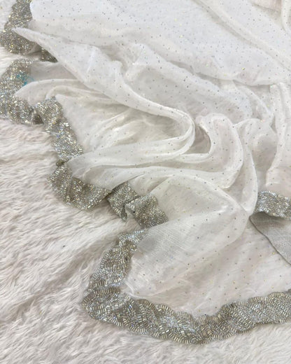 Elegant Jimmy Choo Saree with Handwork Lace Border & Cutwork Design