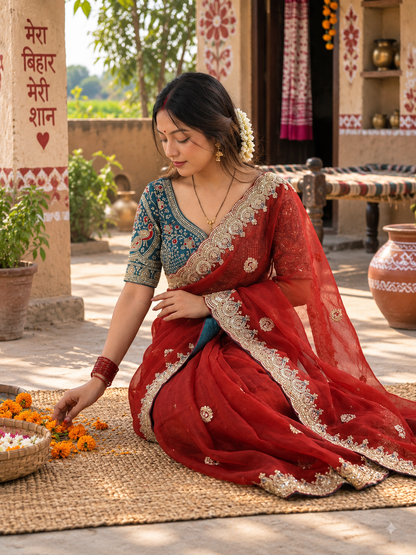 Designer Soft Space Silk Saree with Heavy Embroidered Blouse