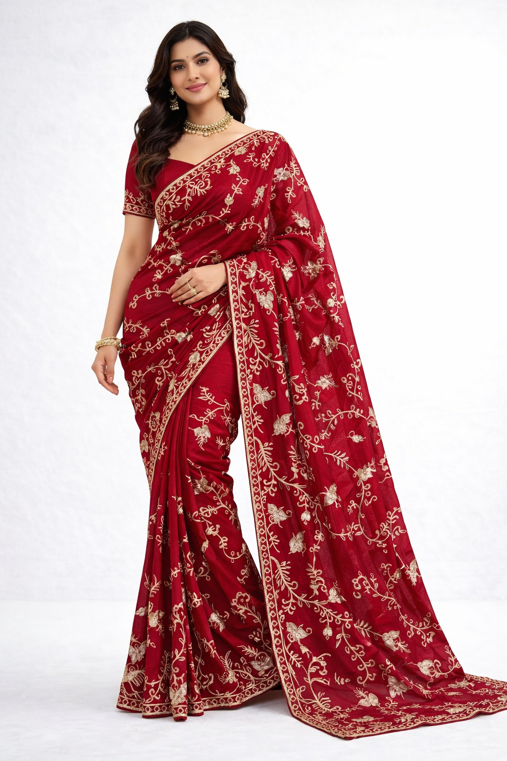 Premium Designer Embroidered Saree with Rich Zari Work – Party & Festive Collection