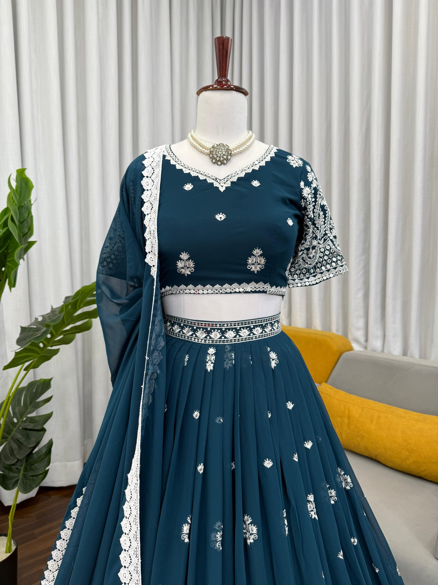 Premium Faux Georgette Embroidered Lehenga Choli Set