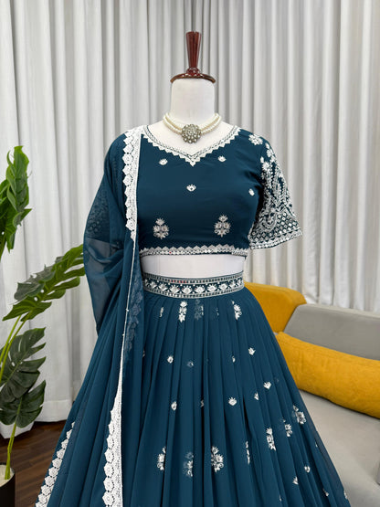 Premium Faux Georgette Embroidered Lehenga Choli Set