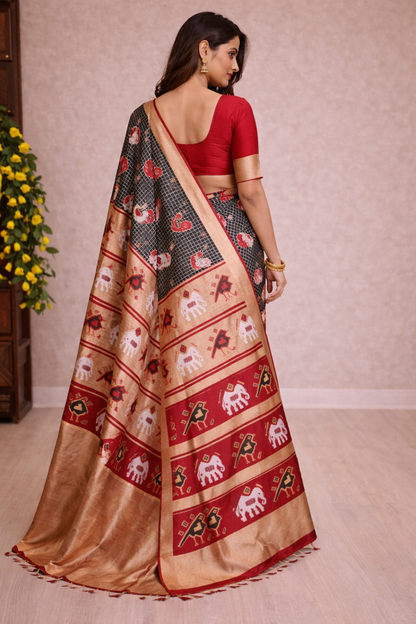 Black & Red Ethnic Printed Saree