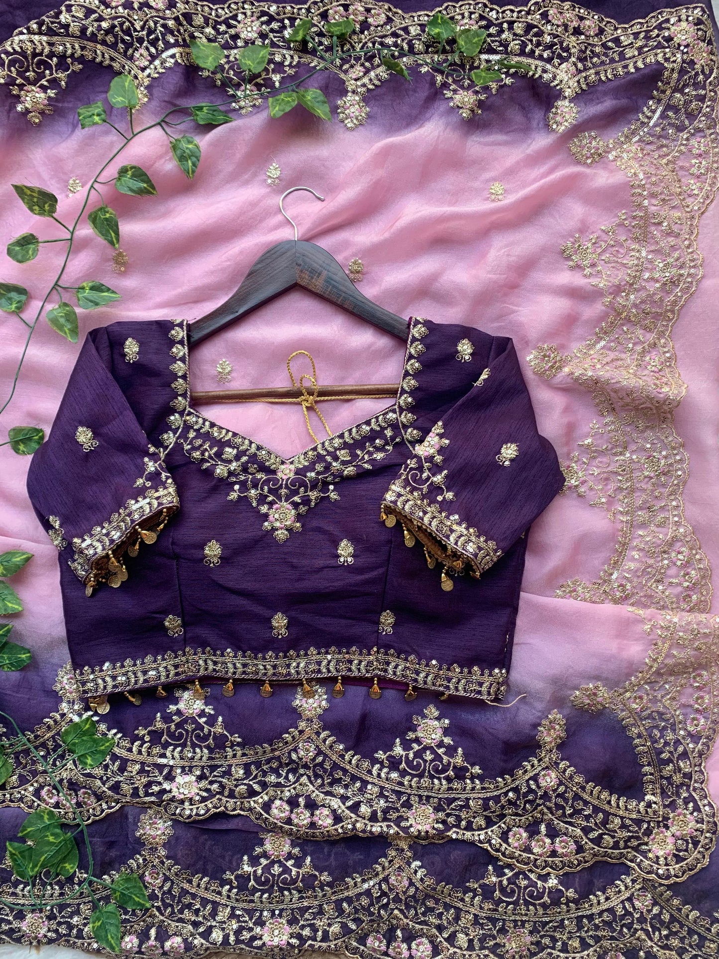 Shipra Embroidered Moss Saree with Sequins Border & Designer Stitched Blouse