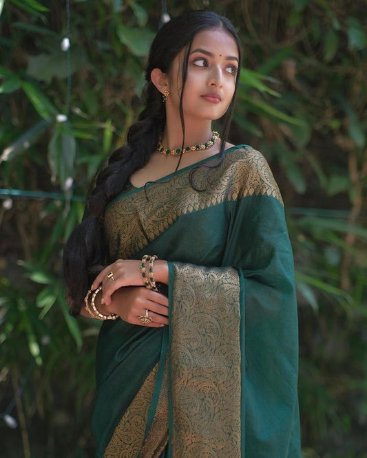 Dark Green Elegant Zari Silk Saree