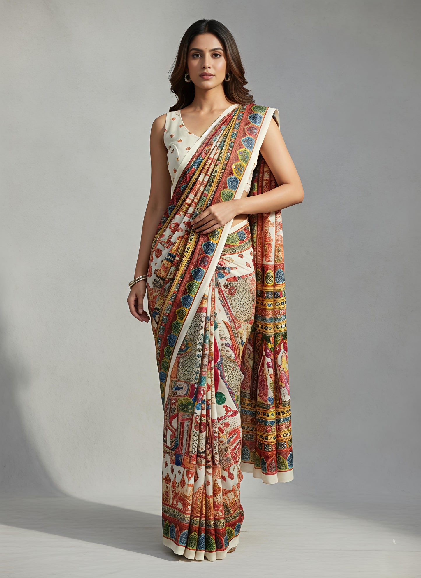 Heavy Masakali Georgette Digital Print Saree with 3000+ Mirror Work