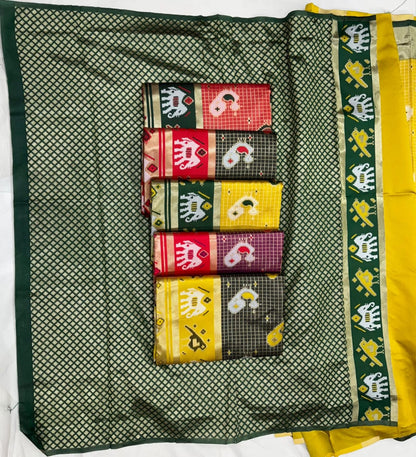 Soft Lichi Printed Saree with Elephant Border