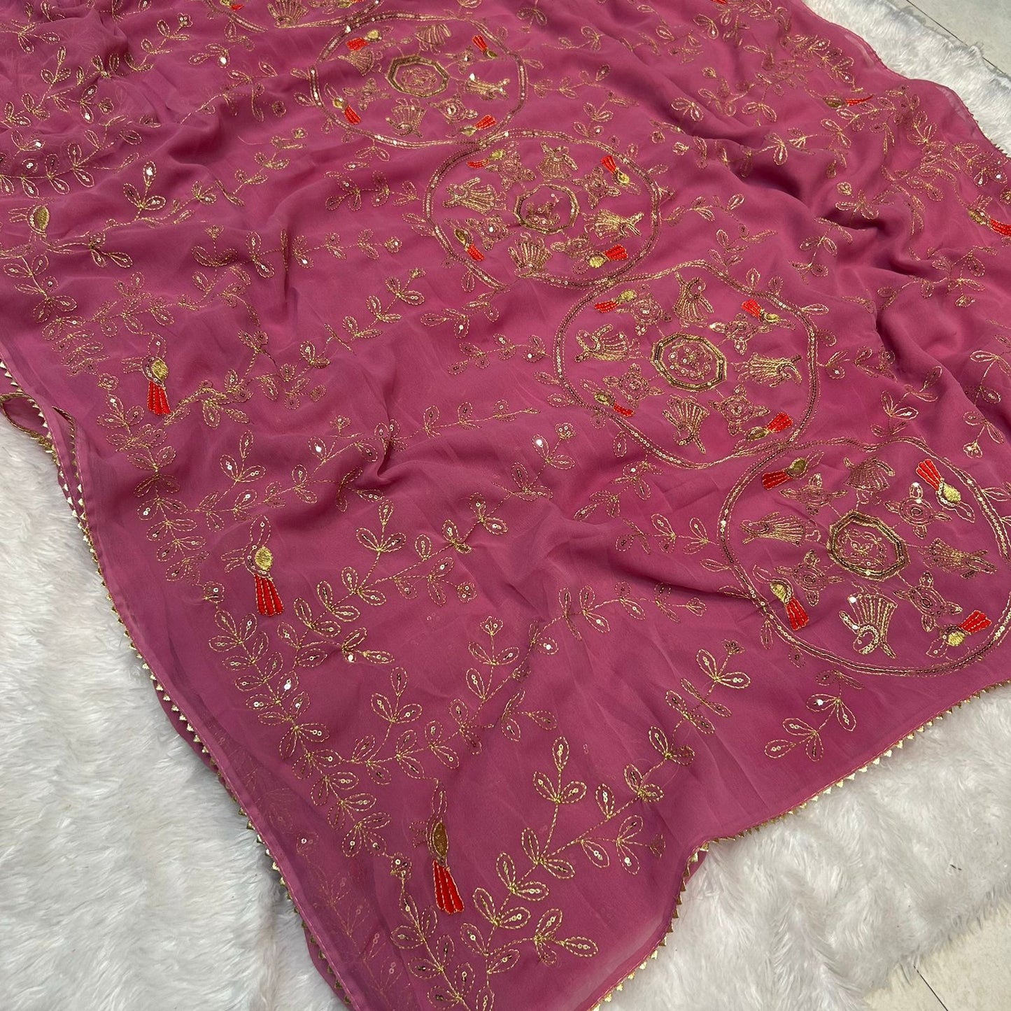 Royal Georgette Darbari Saree with Multi Sequence Work & Lace Border