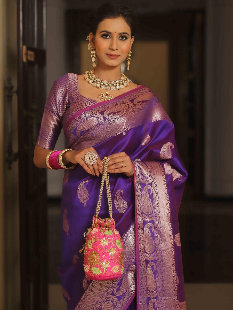 Pure Gold Zari Lichi Silk Saree