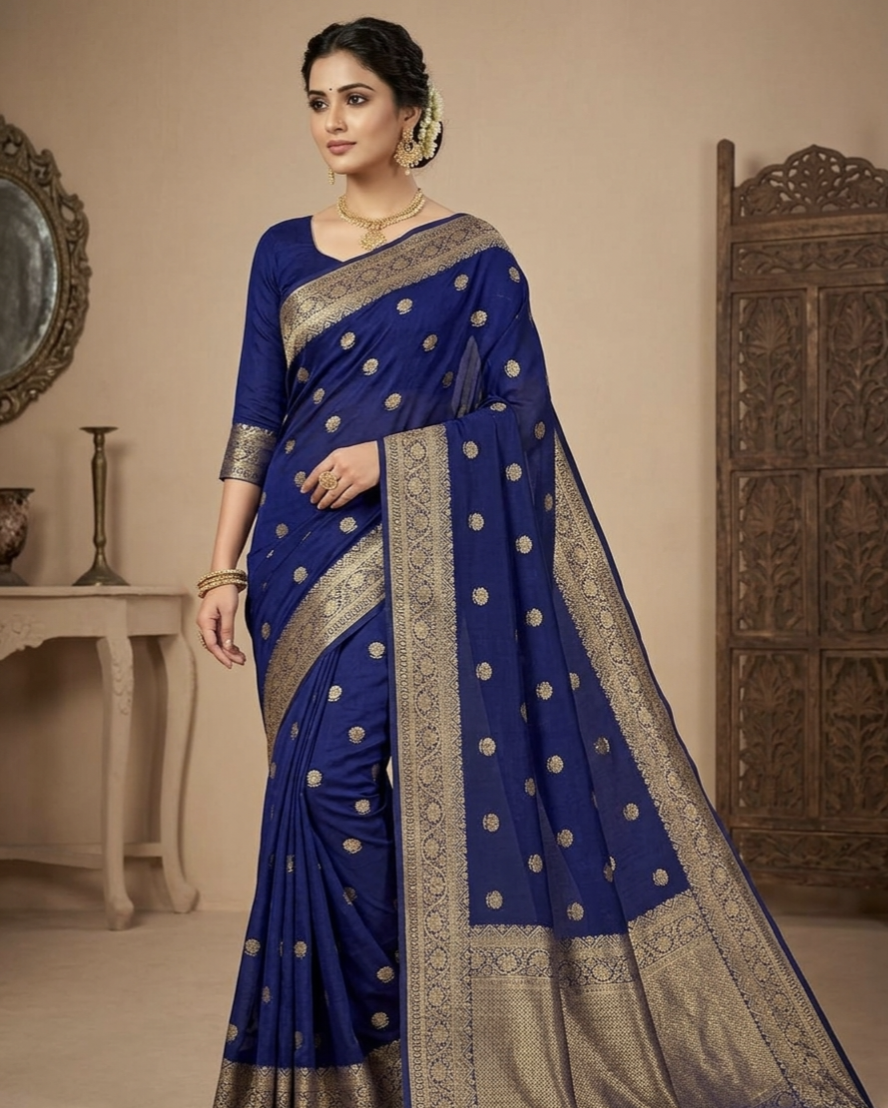 Soft Crepe Silk Saree with Jacquard Butta & Zari Border