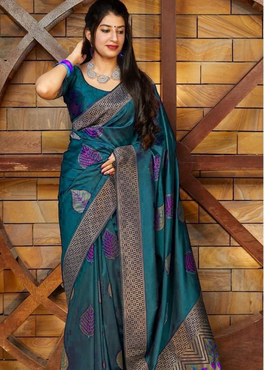 Teal Silk Saree