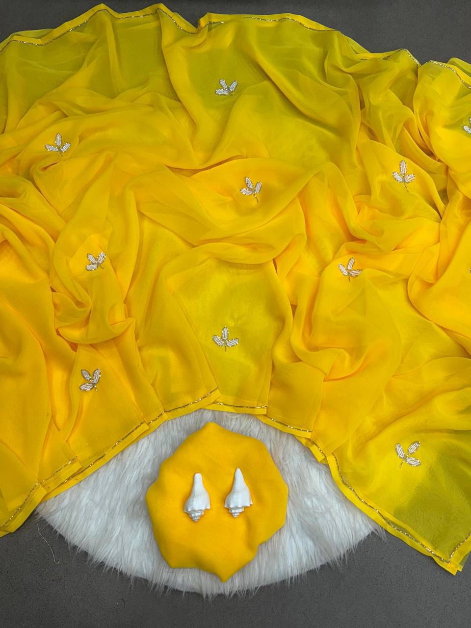 Soft Georgette Handwork Cut Dana Dinner Saree