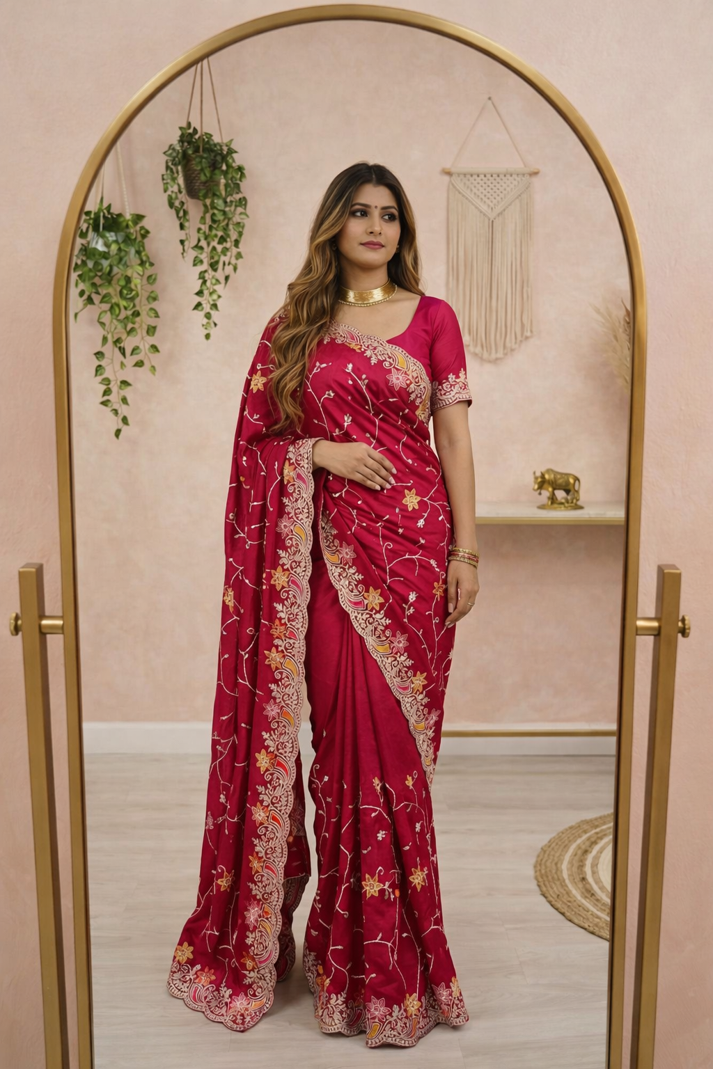 Premium HO Silk Saree with Fancy Gota Foil & Multi Designer Embroidery Work