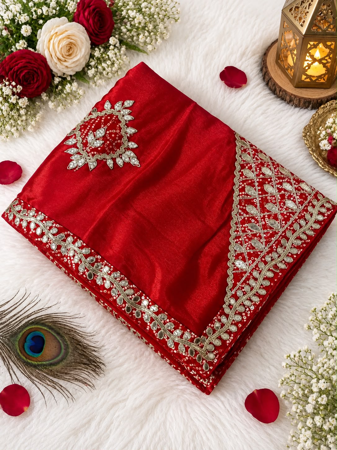 Chinon Saree with Heavy Bandhej Patch Butta & Gotapatti Work