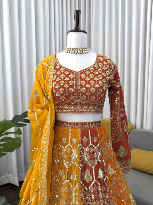 Premium Heavy Faux Georgette Embroidered Lehenga Choli with 4.80 Meter Flair