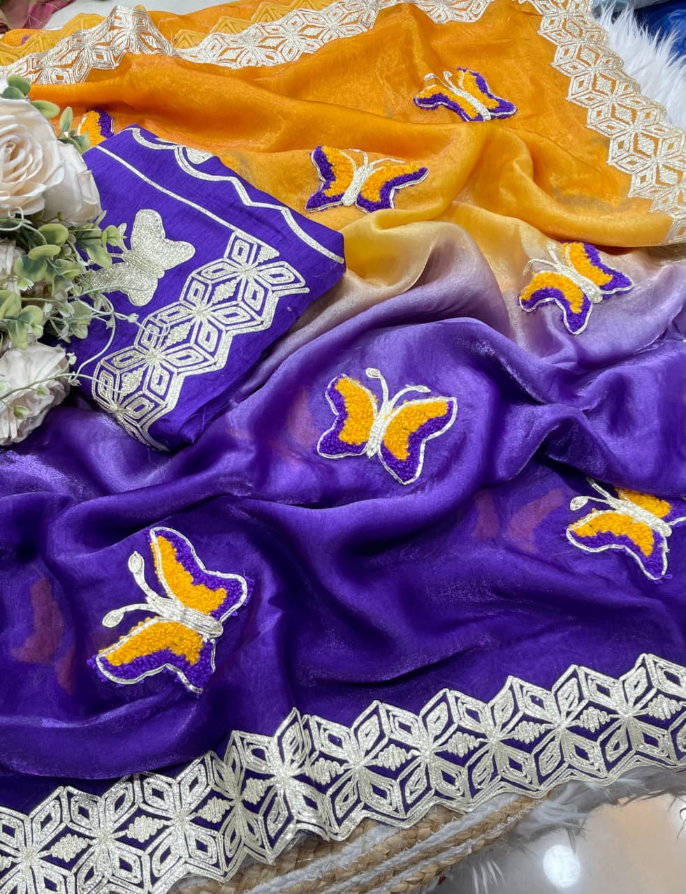 Rubina Soft Fendy Butterfly Work Saree with Gota Patti Lace Border