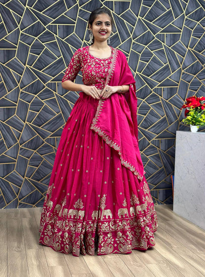Festival Special Chinon Lehenga Choli with Heavy Embroidery Work (Fully Stitched)
