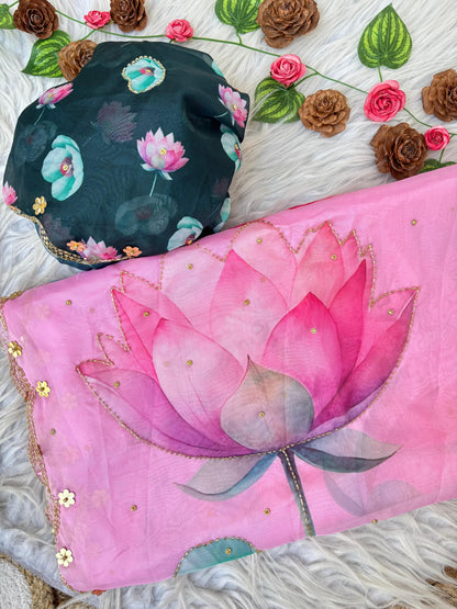 Rosy Soft Teby Silk Floral Print Saree