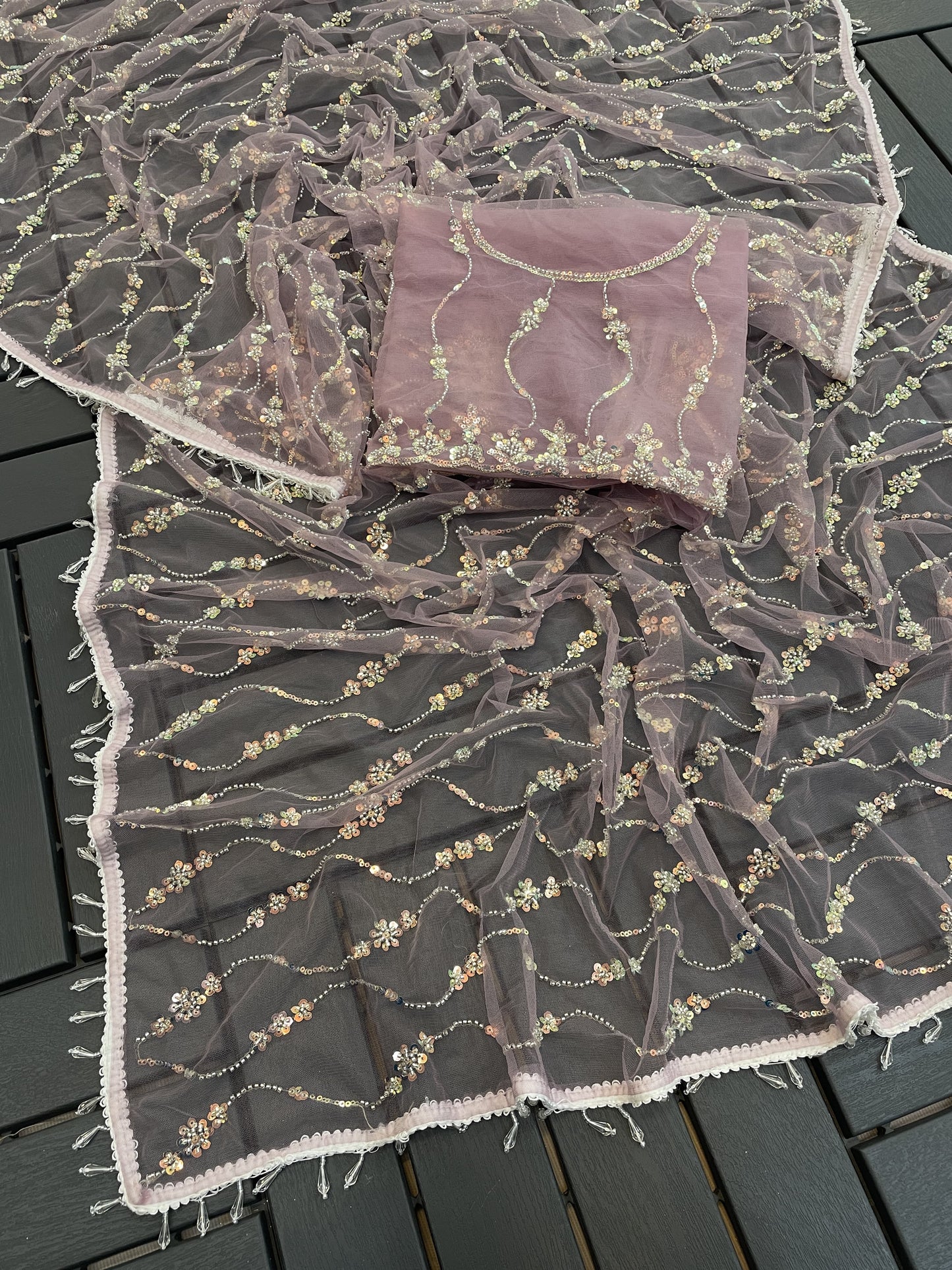 Sufy Premium Butterfly Net Saree with Beads & Moti Sequin Work
