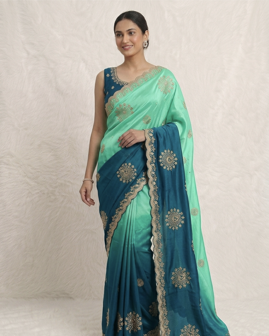 Elegant Dual Tone Silk Saree with Zari Motifs & Designer Border