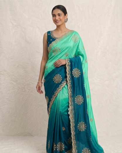 Elegant Dual Tone Silk Saree with Zari Motifs & Designer Border