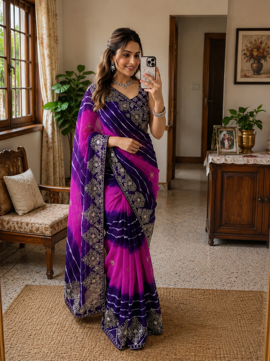 Saavan Special Soft C Multi Leheriya Saree