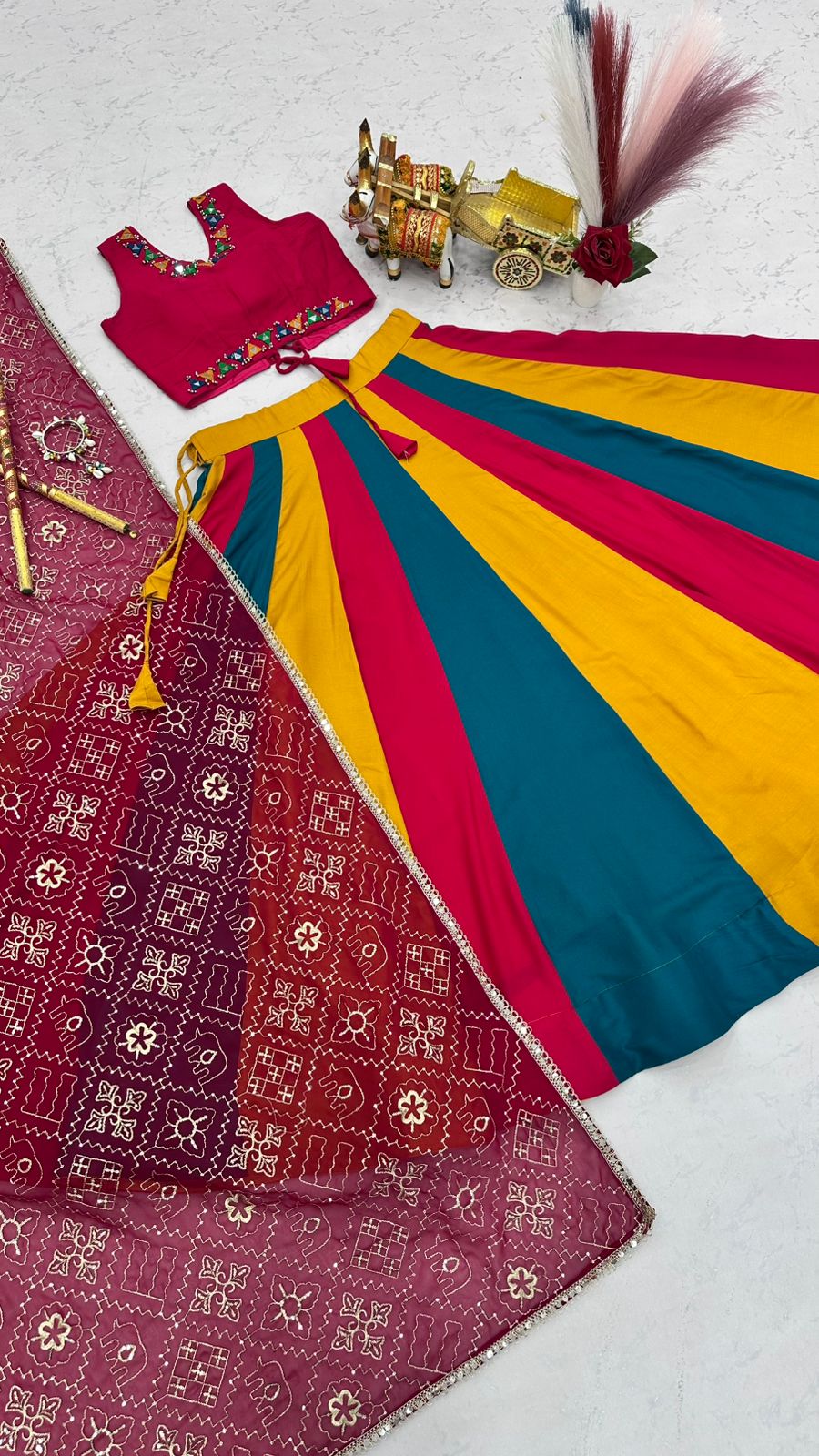 Navratri Special 6 Meter Lehenga Choli with Vintage Dupatta