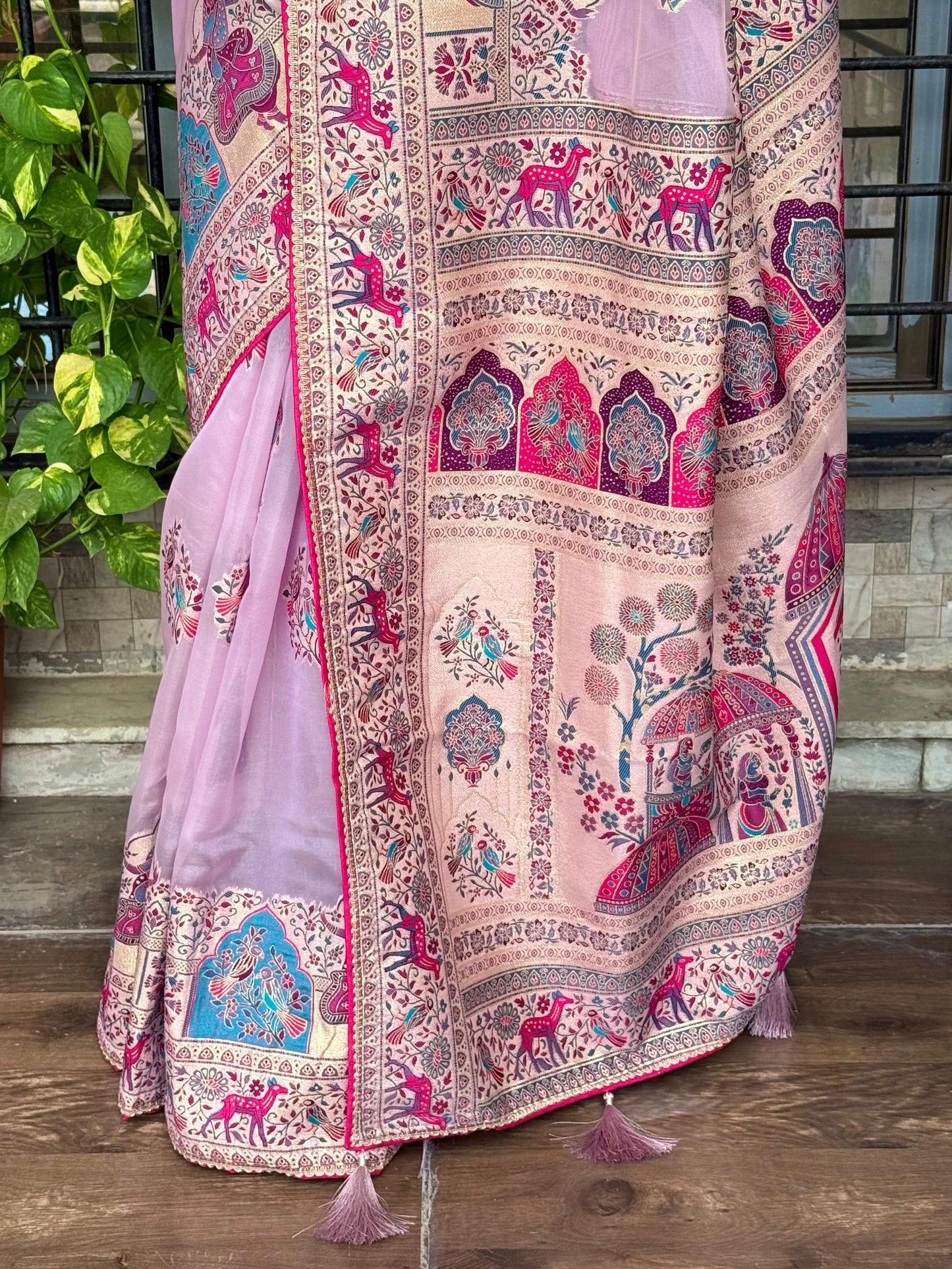 Rajwadi Heritage Pure Organza Jacquard Saree with Rich Zari Weaving