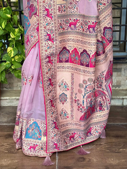 Rajwadi Heritage Pure Organza Jacquard Saree with Rich Zari Weaving