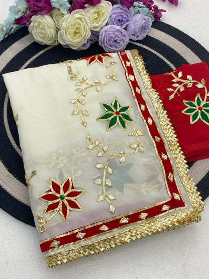 Hand Charkhi Gota Patti Work Georgette Saree
