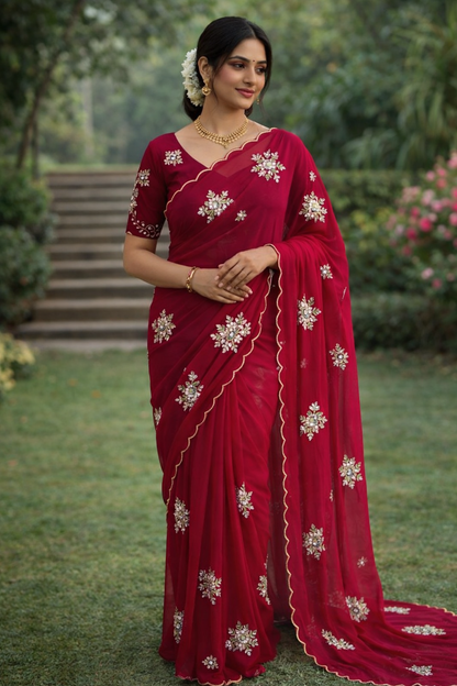 Designer Star Georgette Saree with Patch Work & Aarco Border