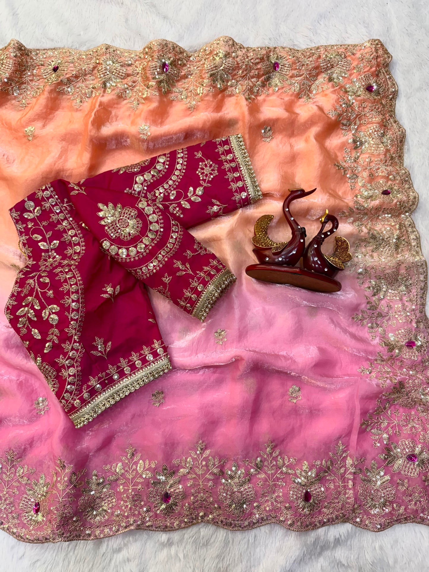 Soft Space Silk Shaded Saree with Hand Mina, Sequins & Zari Embroidery | Full Stitch Blouse