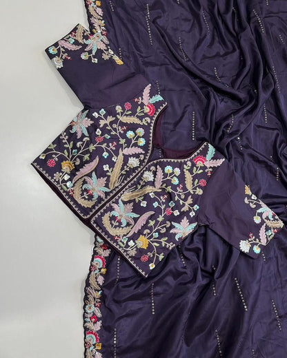 Rangoli Silk Embroidery Saree with Sequence Work & Designer Cut Work Border