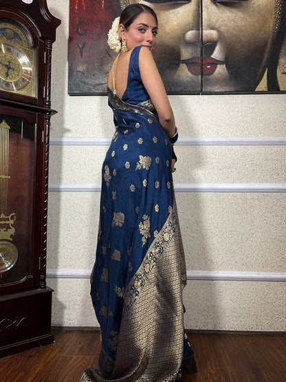 Navy Blue Zari Work Saree