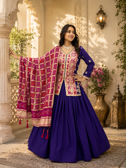 Festival Badhni Chinon Silk Lehenga Choli with Heavy Embroidery & Jacquard Dupatta