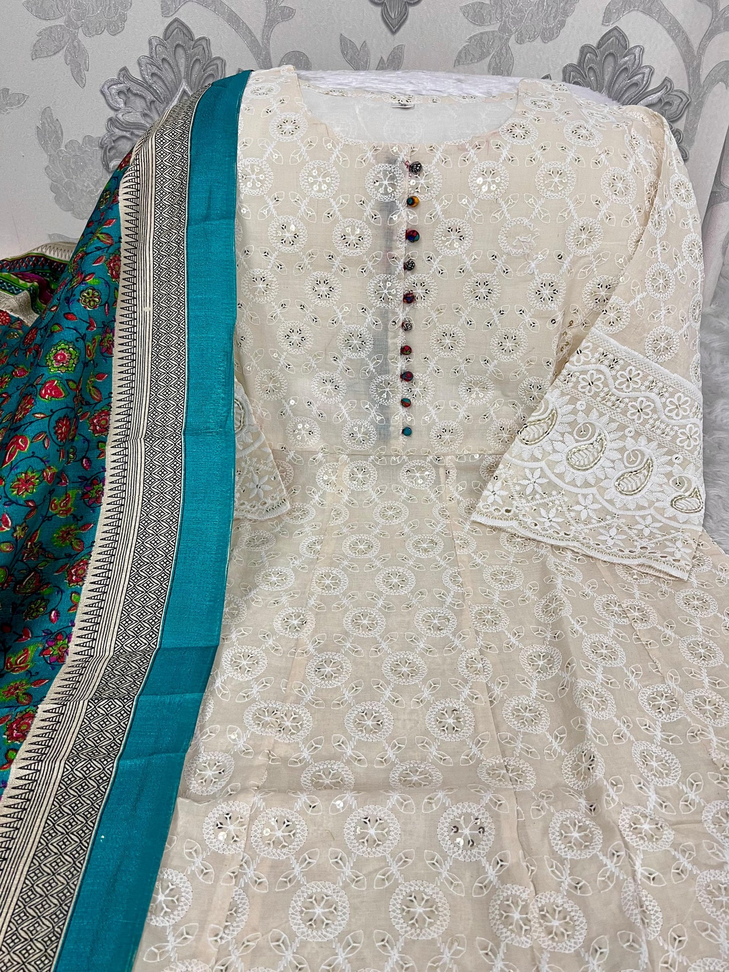 Pure Chikankari Cotton Anarkali Kurti Pant Dupatta Set – Summer Collection