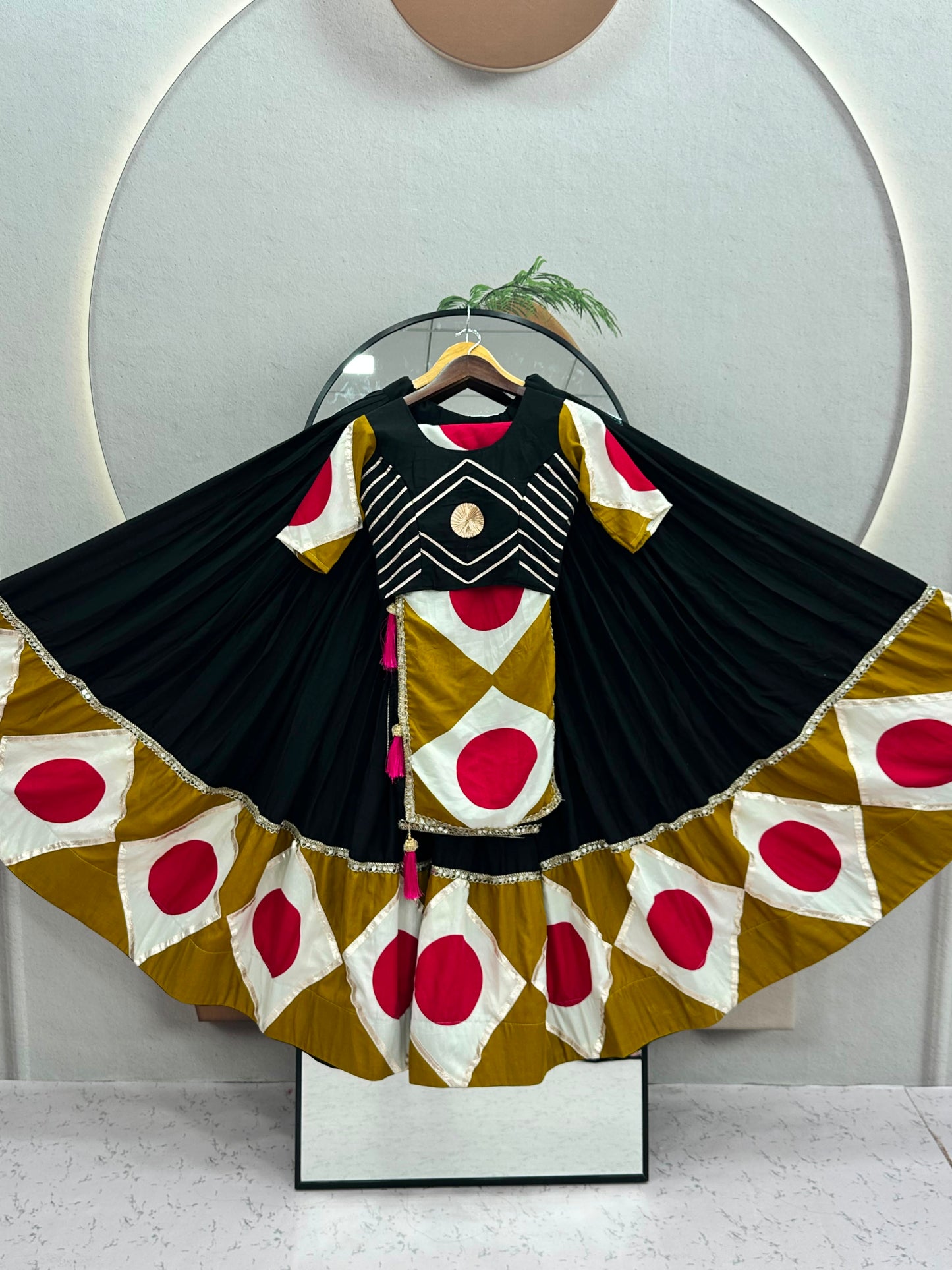Navratri Special Cotton Lehenga Choli with Dupatta | 6 Meter Flare Gota Patti Work
