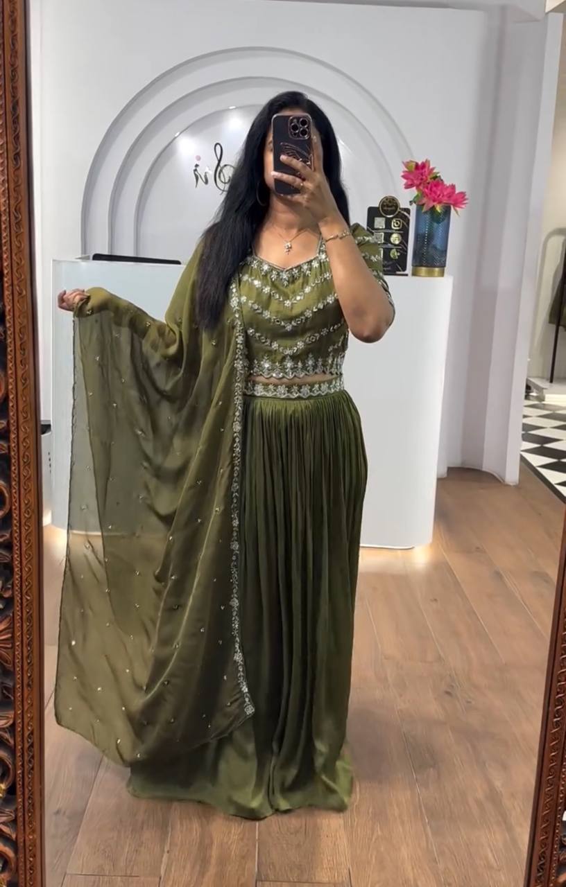 Elegant Chinon Embroidered Lehenga Choli Set with Dupatta